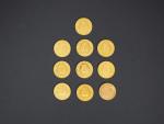 Lot comprenant dix pièces de 20 Lires or, 1869 (x1),...