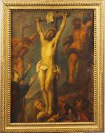 Ecole francaise XIXème. "Crucifixion".
Huile sur toile.
Dim. : 65 x 45,5...