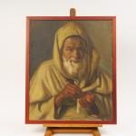 Ecole orientaliste. "Portrait d'homme barbu"
Huile sur toile. 
Signée en bas...