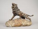 ANDREY. "Lion rugissant sur un rocher"
Sculpture en bronze à patine...