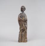 Sculpture fin XVIIème en bois sculpté "Saint homme".
H. 52 cm...