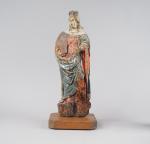 Sculpture XVIIème en bois polychrome "Sainte Vierge". 
H. 42 cm...