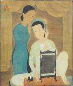 Mai Thu (1906-1980)
"Jeunes filles au miroir"
Aquarelle sur soie.
Dim. 54,7 x...