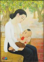NGUYEN HOANH 
"Maternité"
Huile sur toile.
Signée en bas à droite.
73,5 x...