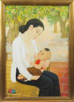 NGUYEN HOANH 
"Maternité"
Huile sur toile.
Signée en bas à droite.
73,5 x...