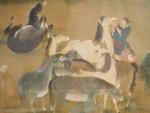 Peinture sur lin, représentant un marché aux chevaux, dans le...