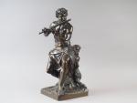 Antoine COYSEVOX. "Pan et satyre". 
Sculpture en bronze à patine...
