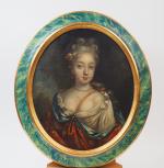 Ecole francaise XVIIIème. "Portrait de femme au collier".
Huile sur toile...