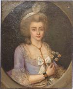 Ecole francaise fin XVIIIème. "Portrait d'élégante aux fleurs".
Huile sur toile
Dim....