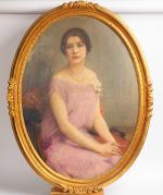 C.A. LENOIR "Portrait de jeune femme en robe parme".
Huile sur...