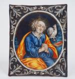 Plaque en émail peint polychrome représentant le Repentir de saint...