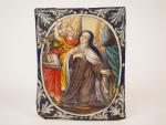 Plaque en émail peint polychrome représentant l'Extase de sainte Thérèse...
