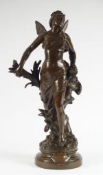 A. GAUDEZ "Ondine".  Sculpture en bronze à patine