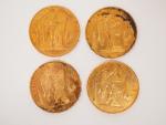 Quatre pièces de 20 Francs or, 1877-A, 1889-A (x2), 1898-A.
FRAIS...