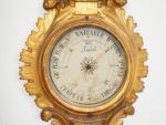 Baromètre thermomètre de style Louis XVI en bois sculpté et...