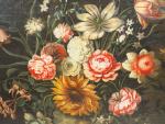 Ecole XVIIème. "Bouquet de fleurs dans un vase".
Huile sur toile....