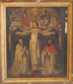 Ecole espagnole XVIIIème. 'Représentation de trois saints personnages et de...