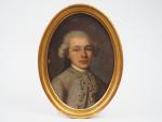 Ecole francaise fin XVIIIème. 'Portrait de jeune homme en médaillon'.
Dim....
