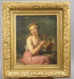 Ecole francaise début XIXème. 'Portrait de jeune femme à l'antique'.
Huile...