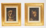 Ecole francaise XIXème. 'Portraits de chiens'.
Paire d'huiles sur panneau.
Dim. :...