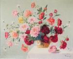 Achille LAUGE. 'Bouquet de pivoines, roses et marguerites'.
Huile sur toile,...
