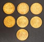 Sept pièces de 10 Dollars or, 1881, 1882, 1891, 1893...