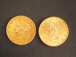 Deux pièces de 10 Dollars or, 1901 et 1905.
FRAIS ACHETEURS...