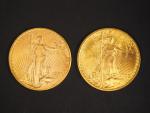 Deux pièces de 20 Dollars or, 1908 et 1923.
FRAIS ACHETEURS...