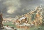 Ecole italienne fin XVIIIème -  début XIXème.
'Paysage de neige'.
Huile...