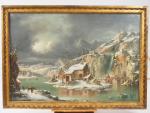 Ecole italienne fin XVIIIème -  début XIXème.
'Paysage de neige'.
Huile...