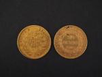 Deux pièces de 20 Francs or, 1859-A et 1895-A.
FRAIS ACHETEURS...