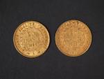 Deux pièces de 20 Francs or, 1886-A et 1898-A.
FRAIS ACHETEURS...