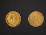 Deux pièces de 20 Francs or belge, 1865 et 1869.
FRAIS...