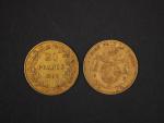 Deux pièces de 20 Francs or belge, 1865 et 1869.
FRAIS...