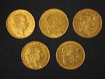 Cinq pièces de 20 Francs - 8 Forint or, Francois...