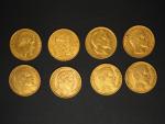 8 pièces de 20 francs or (1865, 1857, 1863, 1855...