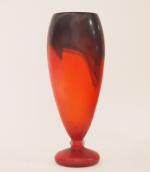SCHNEIDER.
Vase ovoïde Art Déco sur piédouche en verre orangé, rouge...