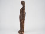 Sculpture XVIIème en bois sculpté et polychrome. 
" Jeune femme...